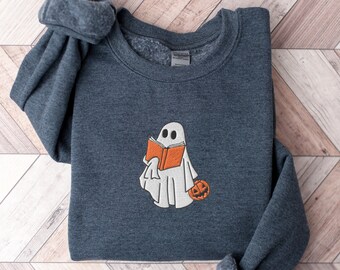 Sweatshirt met geborduurd spookleesboek - Spooky Halloween met ronde hals