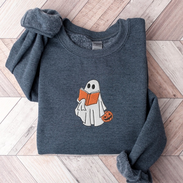 Ghost Reading Books Sweater, Bookish Halloween Sweatshirt, Halloween Teacher Gift, Librarian Halloween Hoodie, Ghost Crewneck