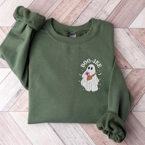 Embroidered Ghost Sweatshirt: Spooky Season Crewneck