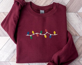 Embroidered Christmas Light Sweatshirt: Holiday Crewneck