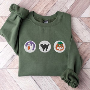 Halloween Cookies Boo Embroidered Sweatshirt, Spooky Season Crewneck Sweatshirt, Ghost and Pumpkin Embroidered