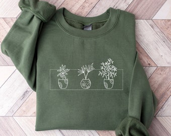 Embroidered Plant Sweatshirt: Cozy Floral Crewneck