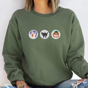 Halloween Cookies Boo Embroidered Sweatshirt, Spooky Season Crewneck Sweatshirt, Ghost and Pumpkin Embroidered