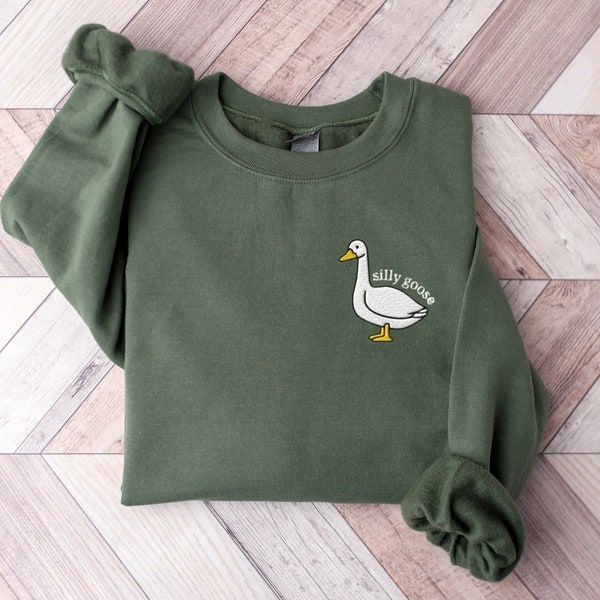 Embroidered Silly Goose Sweatshirt, Embroidered Goose Crewneck Sweatshirt, Silly Goose Shirt, Funny Sweatshirt, Funny Embroidered Shirt