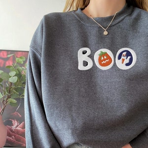 Halloween Cookies Boo Season Embroidered Sweatshirt, Halloween Sugar Cookie Embroidered Crew Sweatshirt, Halloween Embroidered Sweatshirt