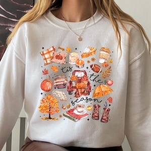 Geborduurd shirt Pumpkin Spice Latte, Tis The Season-shirt, geborduurd herfstshirt, touchdown herfstsweater, geborduurd Thanksgiving-T-shirt