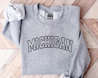 Embroidered Michigan Crewneck Sweatshirt: Vintage Style, Student Gift