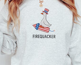 Gestickte Lustige Gans 4. von Juli Sweatshirt: Vaterländischer Rundhalsausschnitt