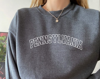 Sweat brodé Pennsylvania : col rond style vintage