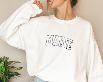 Gesticktes Maine Sweatshirt: Gemütlicher Zustand Rundhalsausschnitt