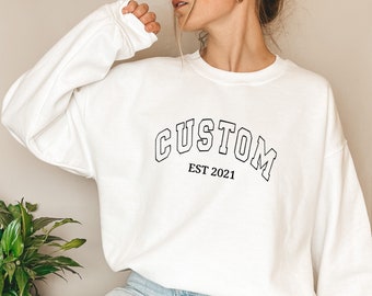 Custom Embroidered Varsity Crewneck: Personalized Cotton-Blend Sweatshirt