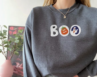 Halloween Embroidered Sweatshirt: Boo Season Cookie Design