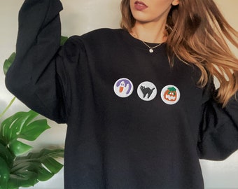 Halloween Cookies Boo Embroidered Sweatshirt, Spooky Season Crewneck Sweatshirt, Ghost and Pumpkin Embroidered