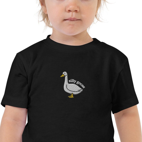 Embroidered Toddler Silly Goose Shirt, Embroidered Goose Crewneck T-Shirt, Silly Goose Shirt, Funny Shirt for Kids, Funny Embroidered Shirt