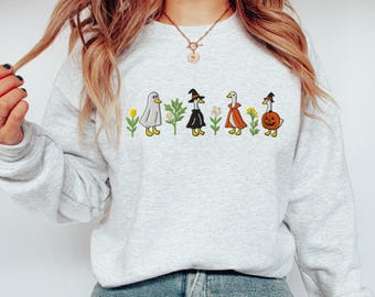 Besticktes Halloween Gans Sweatshirt: Gruseliger Herbst Rundhalsausschnitt