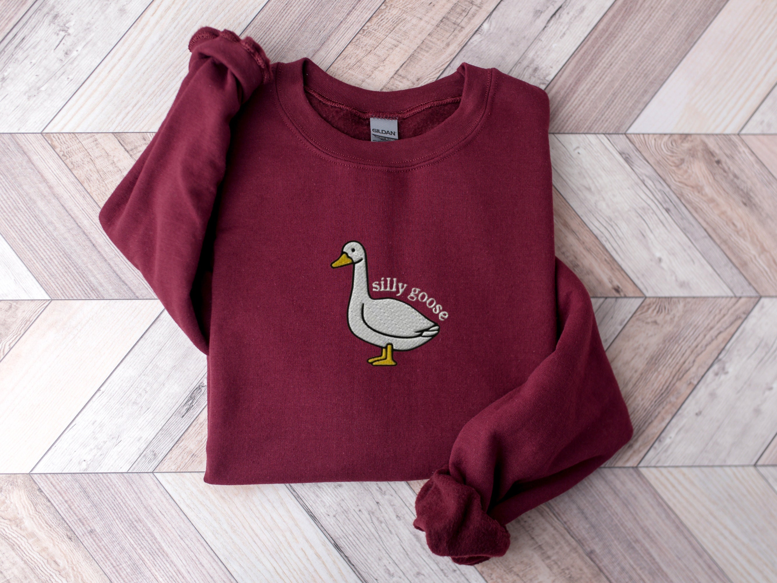 Embroidered Silly Goose Sweatshirt, Embroidered Goose Crewneck Sweatshirt