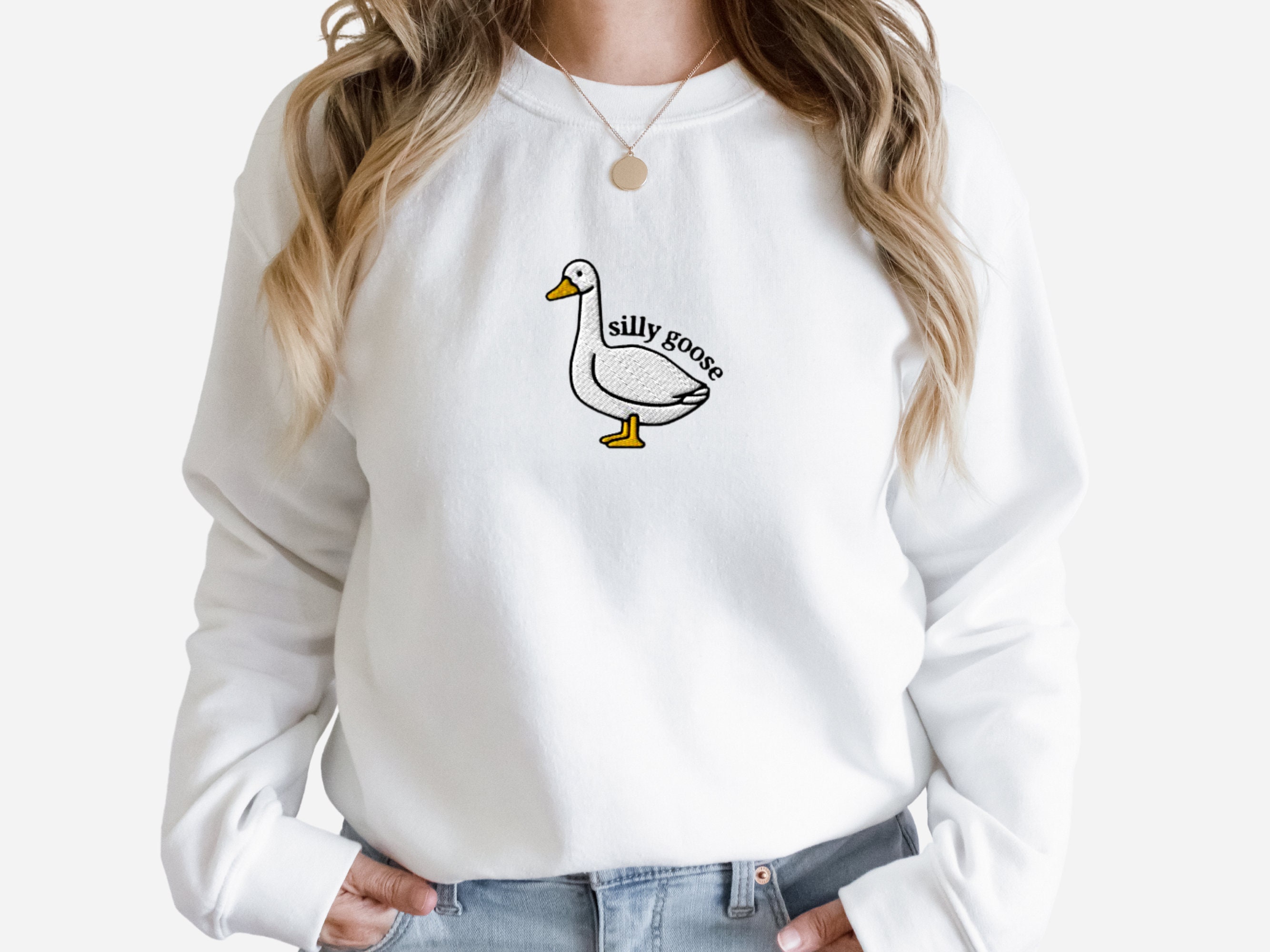 Embroidered Silly Goose Sweatshirt, Embroidered Goose Crewneck Sweatshirt