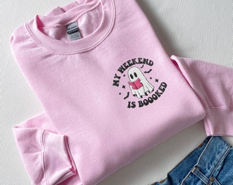 Embroidered Ghost Reading Sweatshirt: Bookish Halloween Crewneck