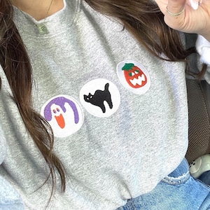 Halloween Cookies Boo Embroidered Sweatshirt, Spooky Season Crewneck Sweatshirt, Ghost and Pumpkin Embroidered