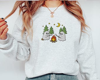 Embroidered Ghost Sweatshirt: Spooky Season Halloween Crewneck
