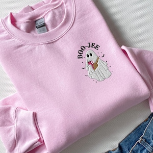 Embroidered Ghost Halloween Sweatshirt: Spooky Season Crewneck