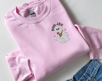 Embroidered Ghost Halloween Sweatshirt: Spooky Season Crewneck
