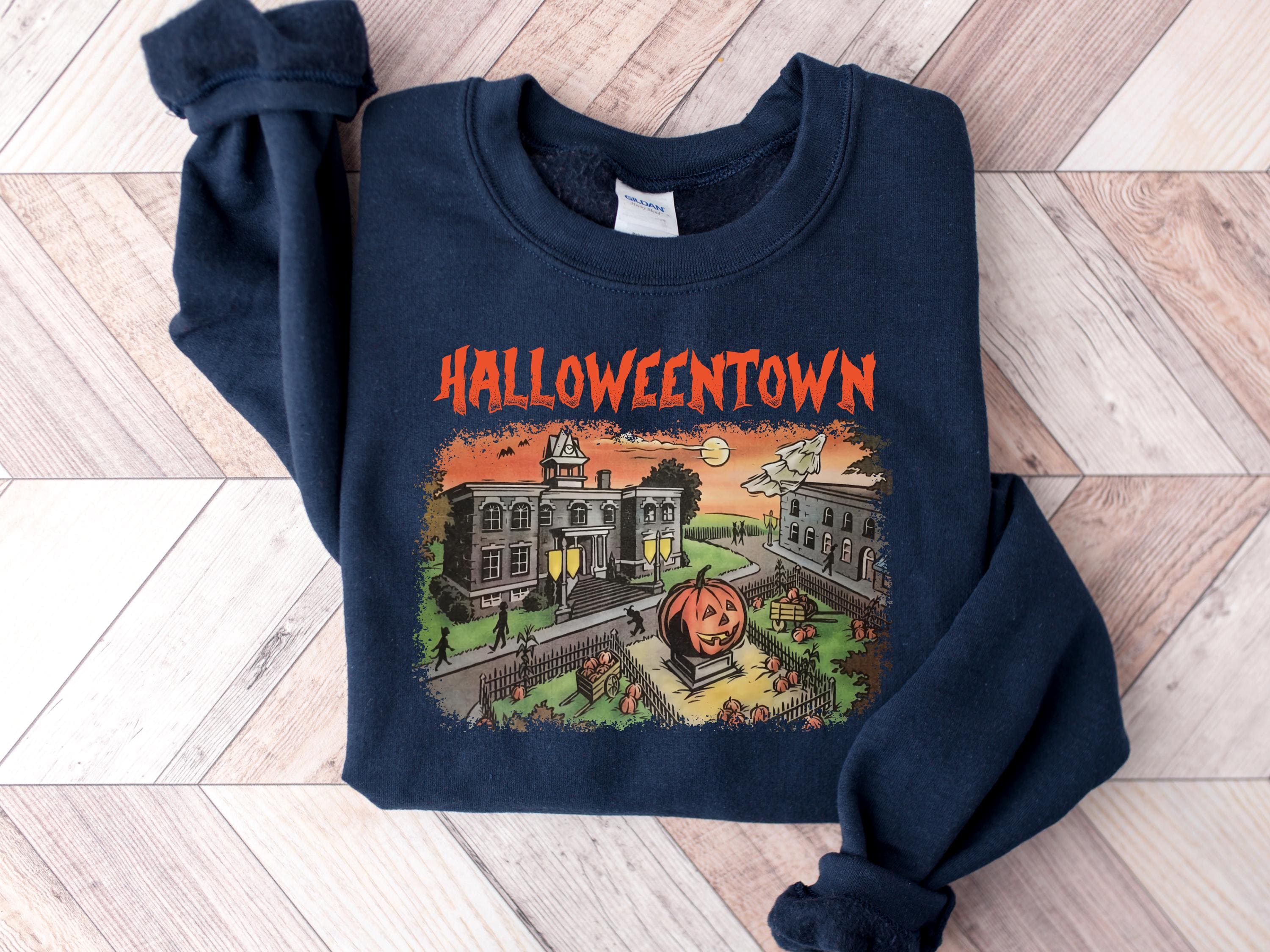 刺繍入りハロウィンタウン スウェットシャツ：レトロハロウィンクルー