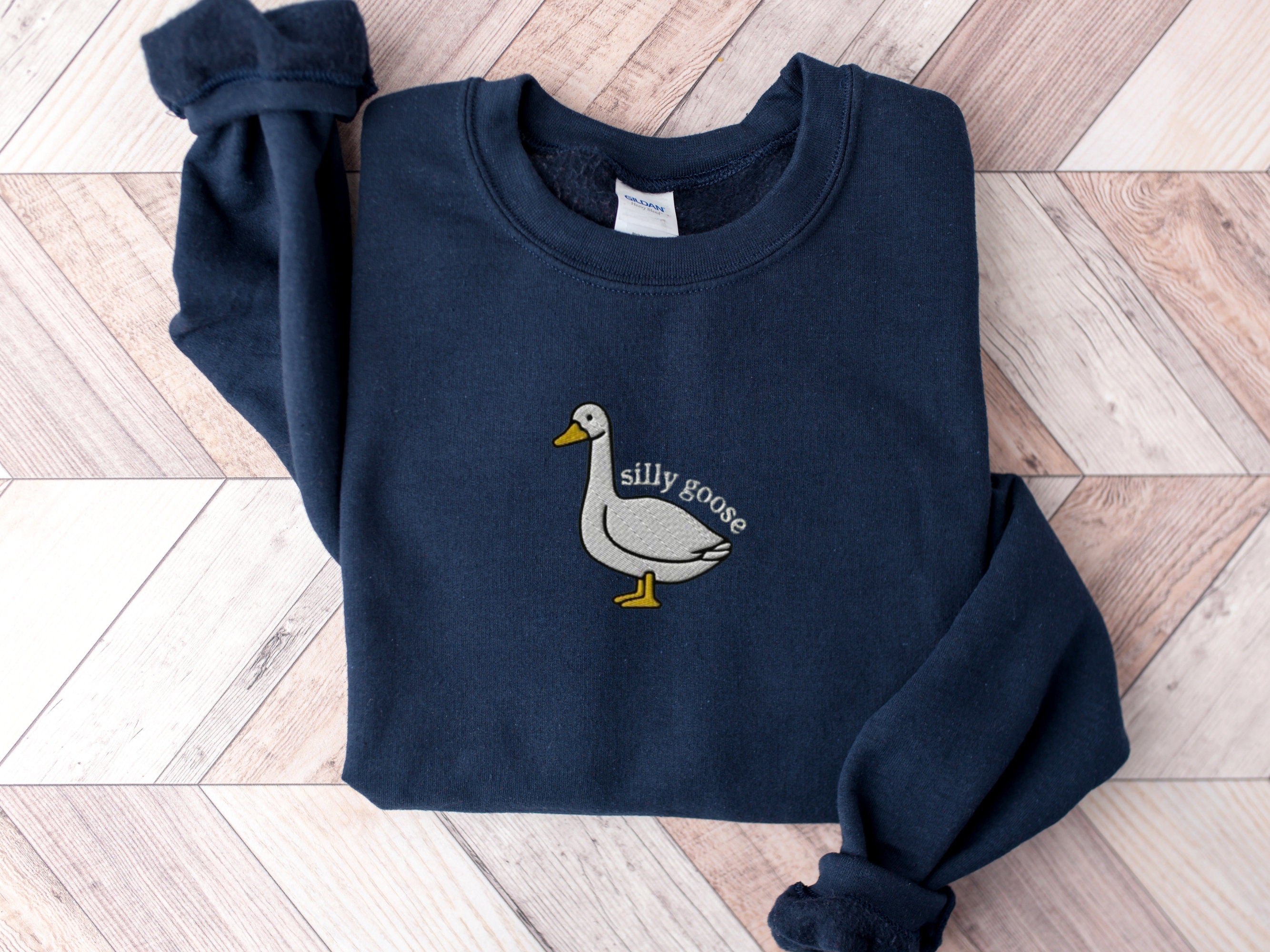 Embroidered Silly Goose Sweatshirt, Embroidered Goose Crewneck Sweatshirt