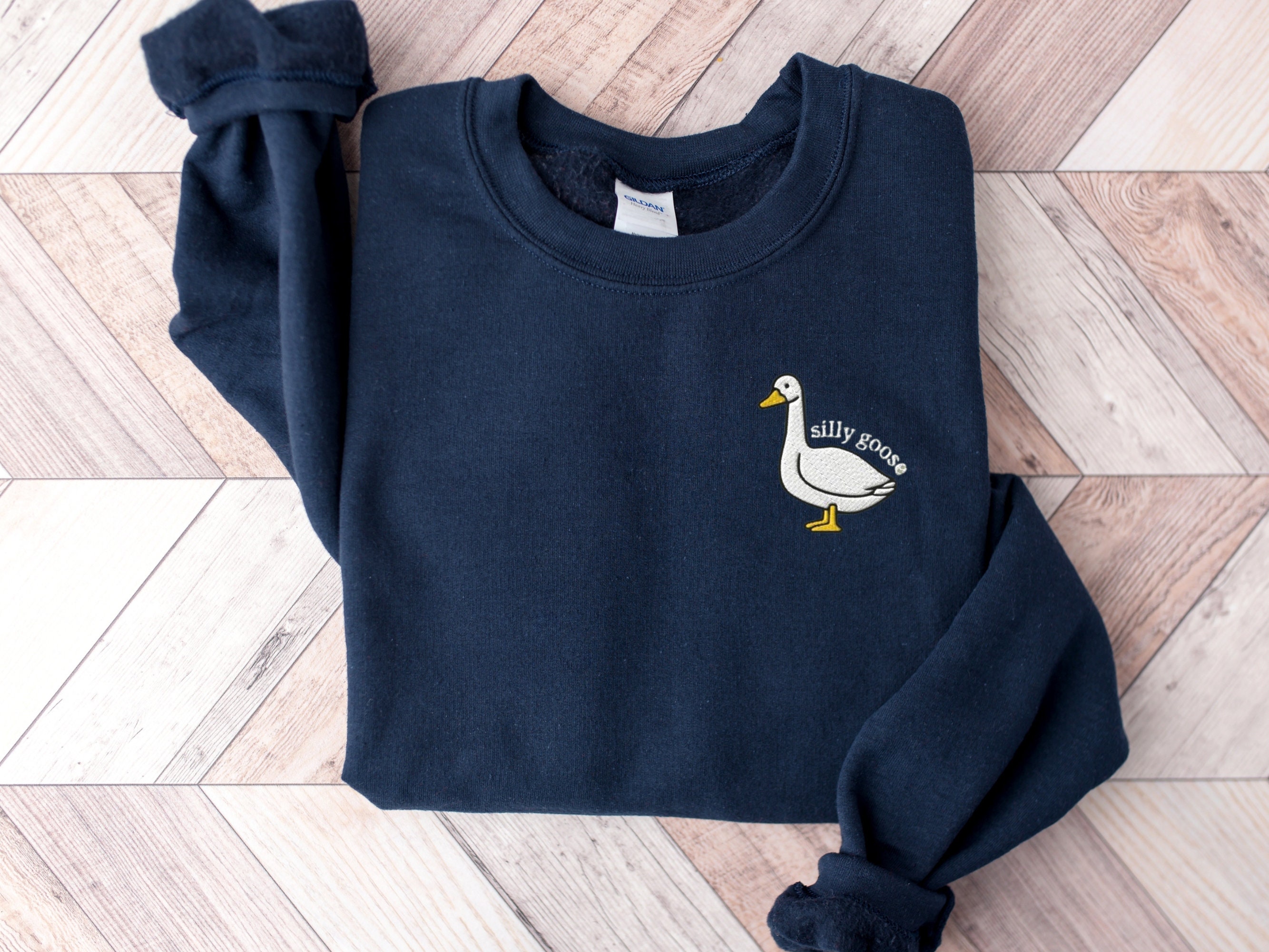 Embroidered Silly Goose Sweatshirt, Embroidered Goose Crewneck Sweatshirt, Silly Goose Shirt