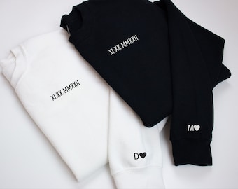 Individuell gestickte römische Ziffer Hoodie, personalisiertes Paar Geschenk
