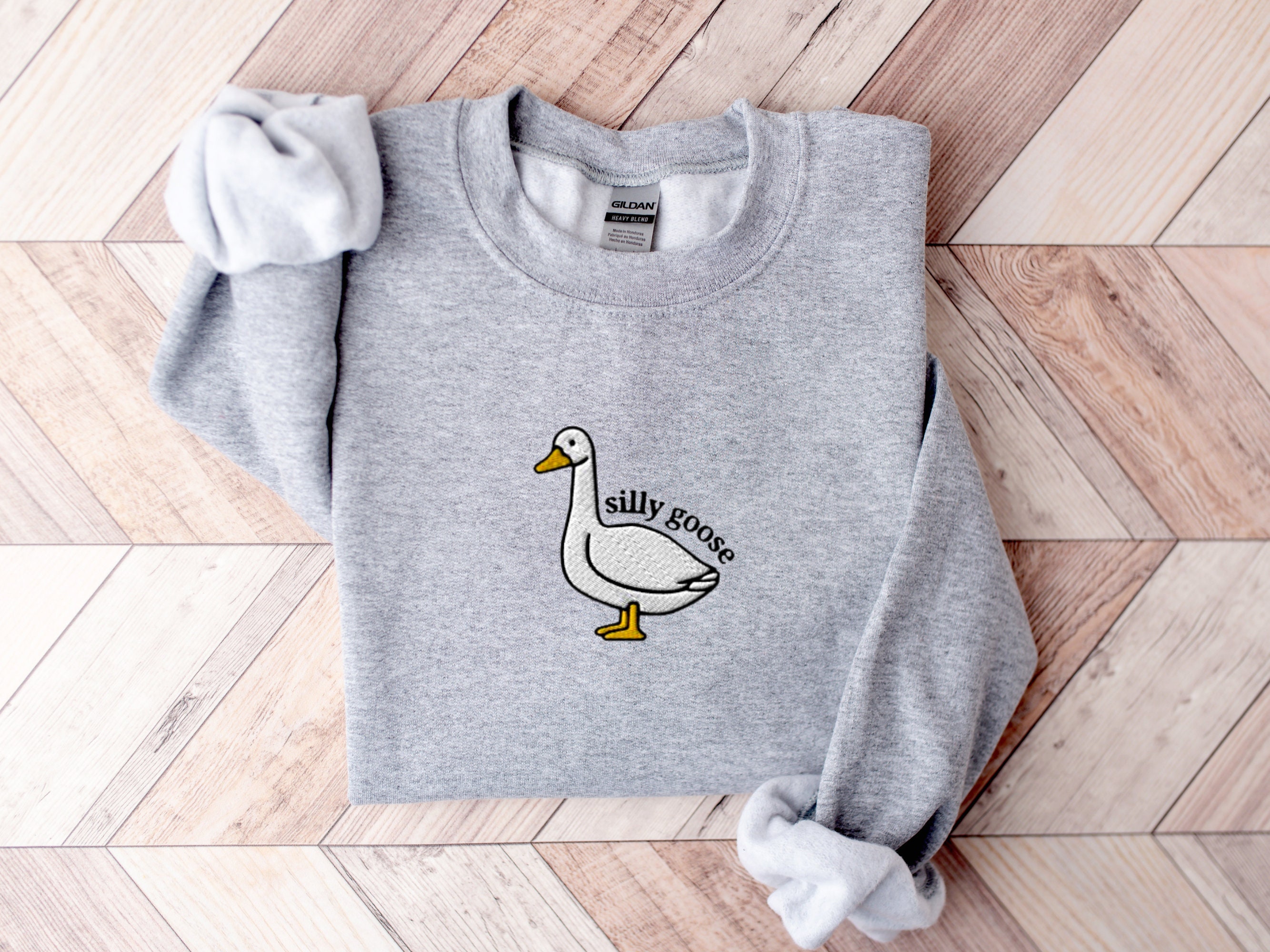 Embroidered Silly Goose Sweatshirt, Embroidered Goose Crewneck Sweatshirt
