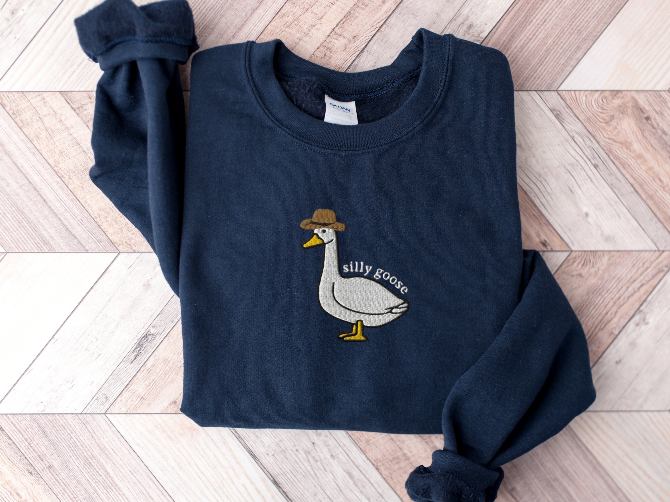 Embroidered Silly Goose Sweatshirt, Embroidered Cowboy Hat Crewneck Sweatshirt