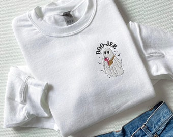 Embroidered Ghost Sweatshirt: Boo Jee Spooky Season Crewneck