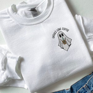 Cute Ghost Drinking Coffee Sweatshirt, Ghost Ice Coffee, Spooky Season, Fall Coffee Lover Hoodie, Halloween Party Shirt, Fall Graphic Shirt