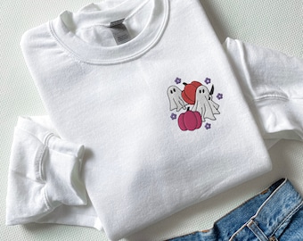 Embroidered Ghost Sweatshirt: Spooky Season Crewneck