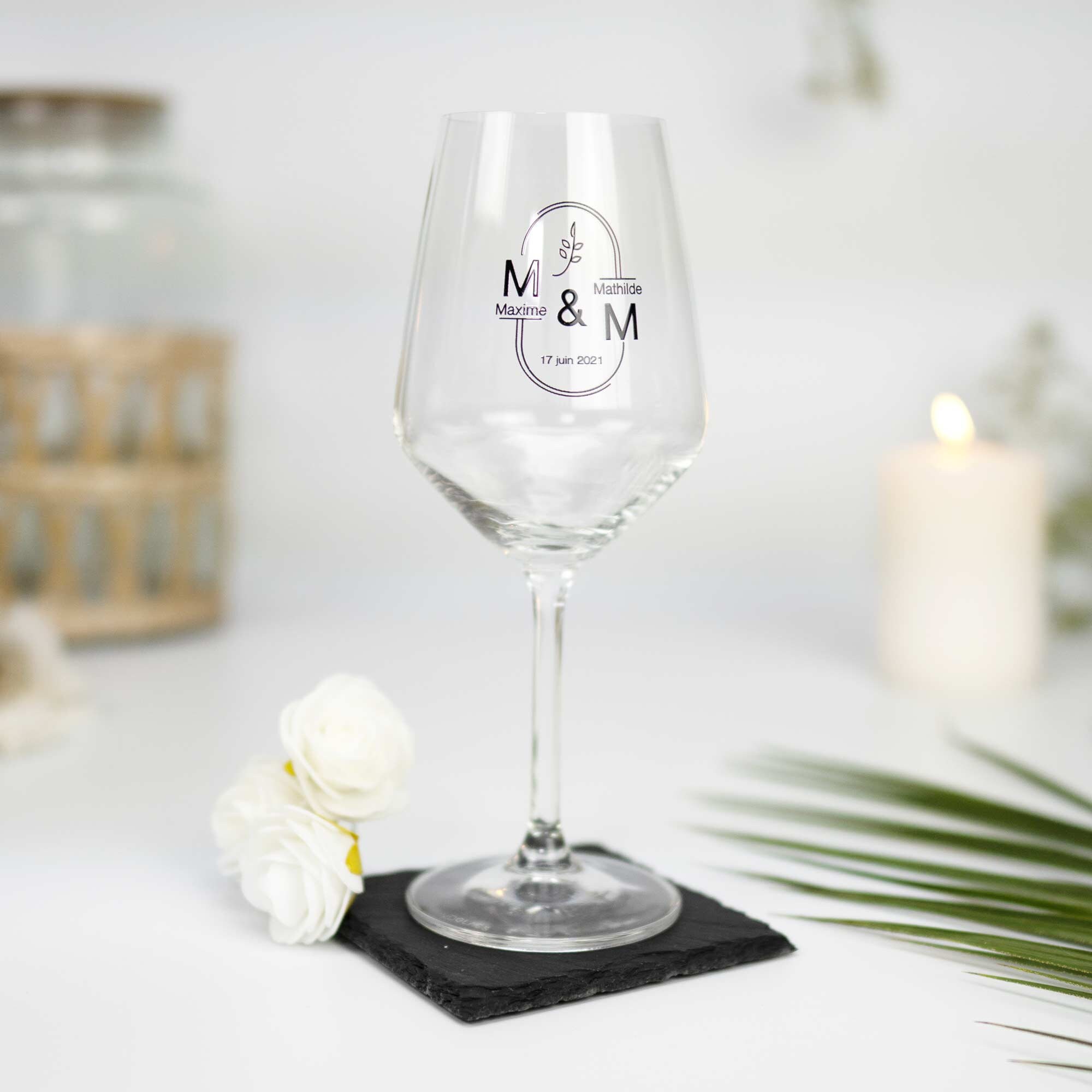 Cabernet en Verre Personnalisé Pour Couple de Saint Valentin ou Mariage