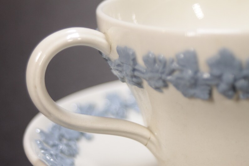 WEDGWOOD QUEENSWARE Cup & Saucer White With Blue Motiff Etsy
