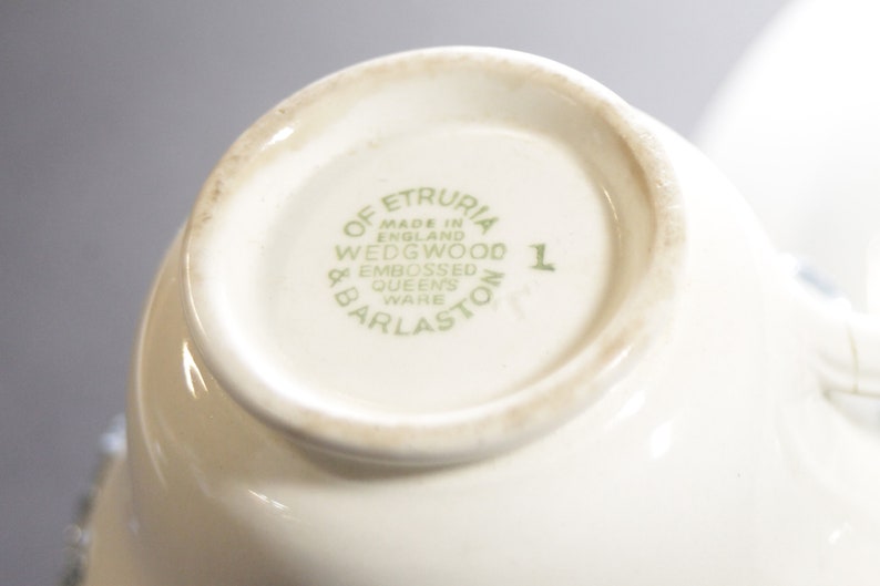 WEDGWOOD QUEENSWARE Cup & Saucer White With Blue Motiff Etsy