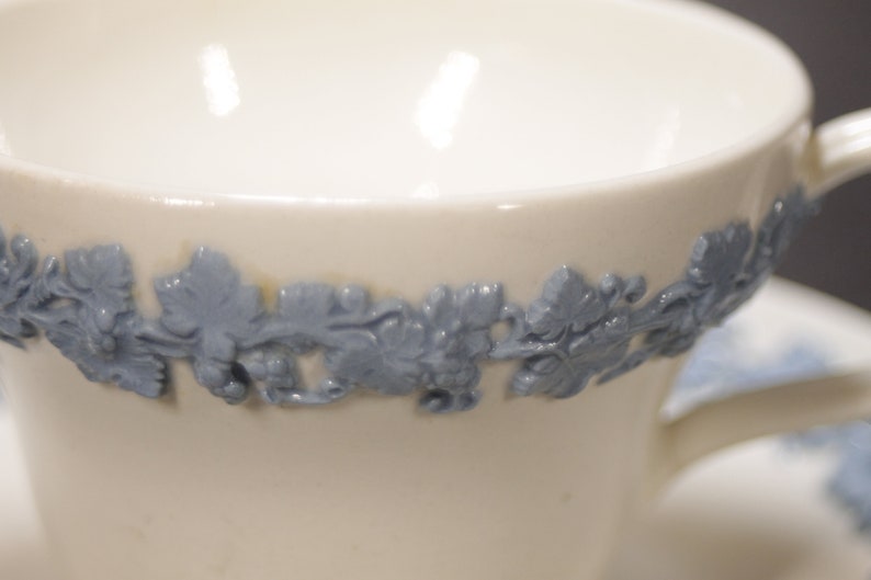 WEDGWOOD QUEENSWARE Cup & Saucer White With Blue Motiff Etsy