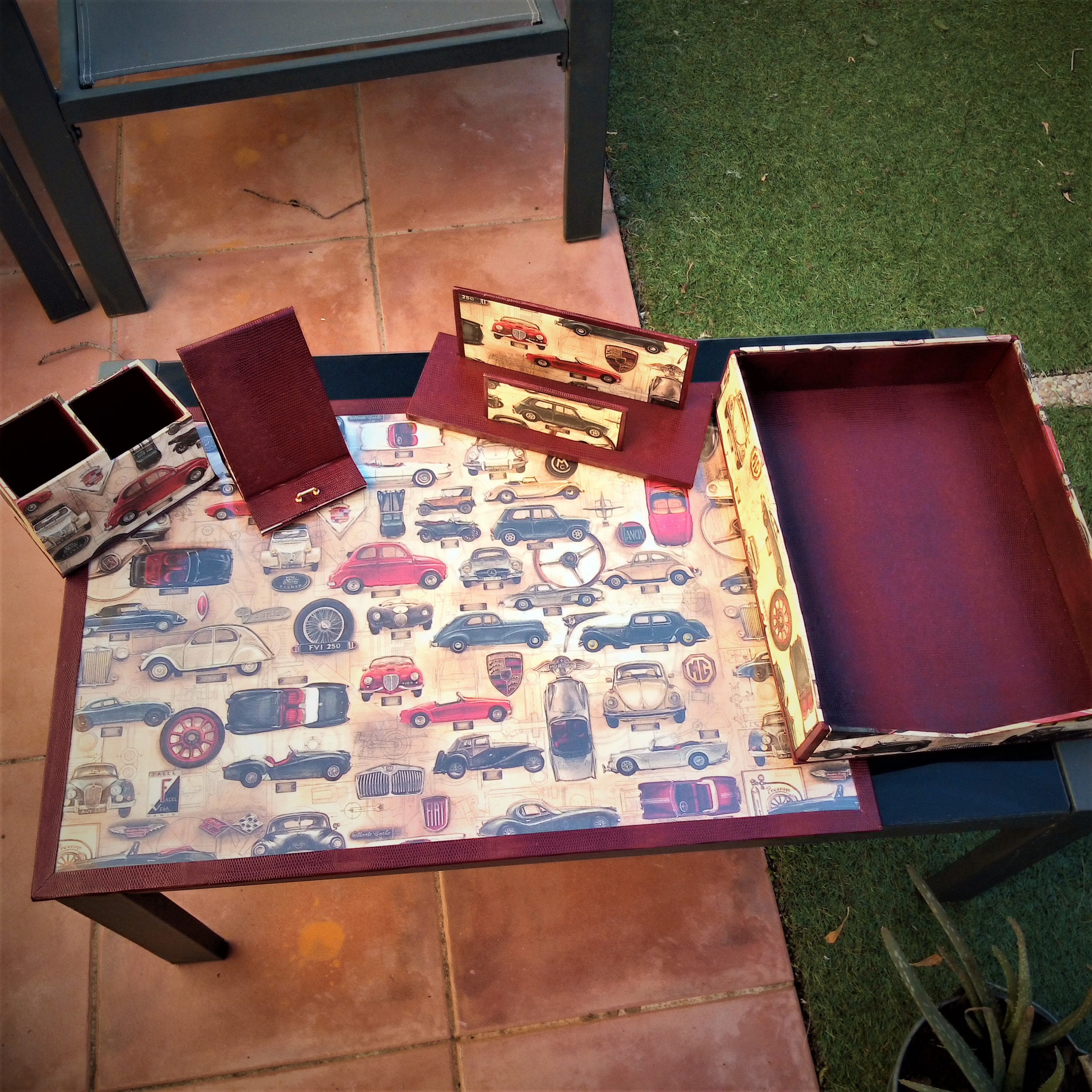 Fait Main , Ensemble de Bureau Motif Voiture Porche, 2Cv Ds Austin Fiat 500, Lancia, Lanborguini, Me