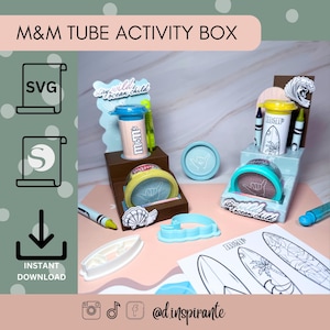 Mini M&M&#39;S Tube 1.08oz Box Template | Activity Box Template | Favor Box File | Mini Tube Activity Box Template | PlayDoh Box Template