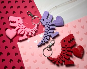 Valentine Flexi Dino Keychain | Heart Dinosaur Fidget Toy