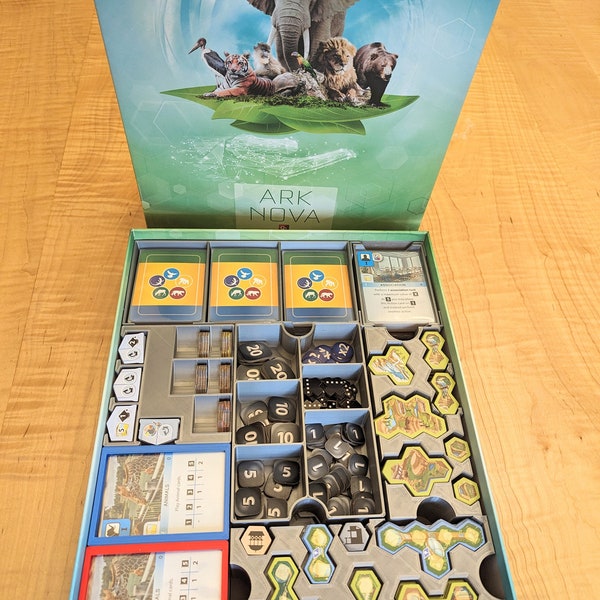 Ark Nova organizer/insert with replacement bits!  Supports the Marine Worlds expansion!