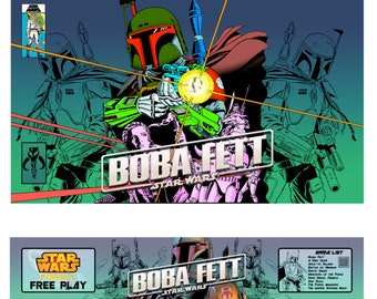 Arcade1up arcade 1up Pinball Apron and Backglass artwork Archer Boba Fett Aliens Fantastic 4 Wolverine