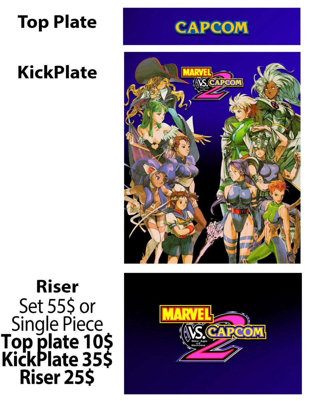 MVC2 Mavel Vs Capcom 2 Front Plate 3 Peice Set or Single Decal for