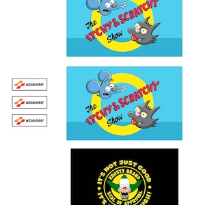 Arcade1up The Simpsons Riser decal vinyl stickers Krusty Ichty and Scratchy 3 piece set