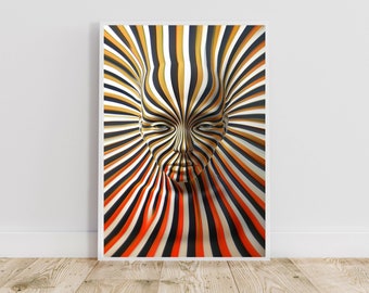 Optical Illusion Art: Women face with tracking eyes, op art, optical illusion, printable wall art, art prints