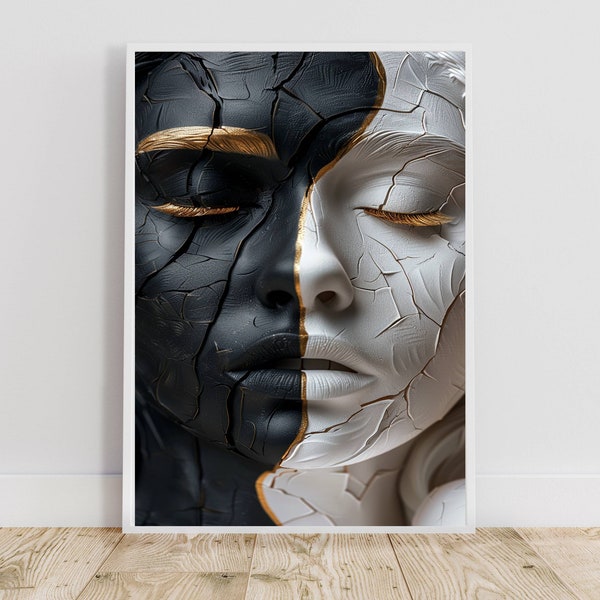 Contemporary Realism: Black and White Woman Face, abstract realism, contemporary realism art