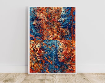 Abstract Surrealism: Many Faces, surrealistic art, surrealism art, printable wall art, wall art, digital print