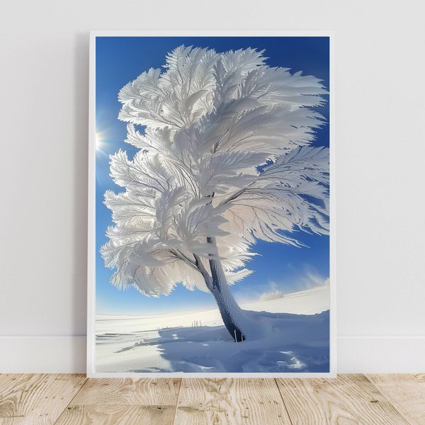 Frozen Landscape: Feather Tree in snow, home decor, art print, office decor, affordable art